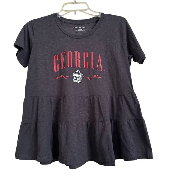 Boxercraft Women T Shirt S Black Graphic Georgia Bulldogs Willow Tee Tiered NWT - Picture 1 of 7